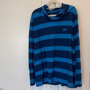 Lacoste Navy and Light Blue Striped Cowl Neck Shirt